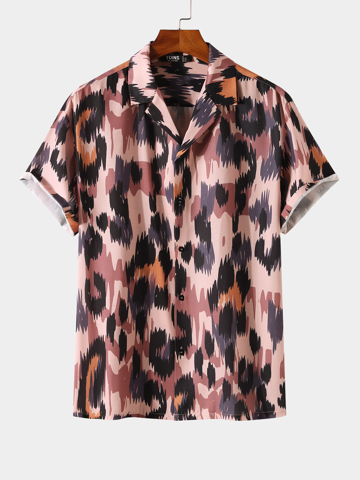 Men Leopard Front Button Short Sleeves Shirt
