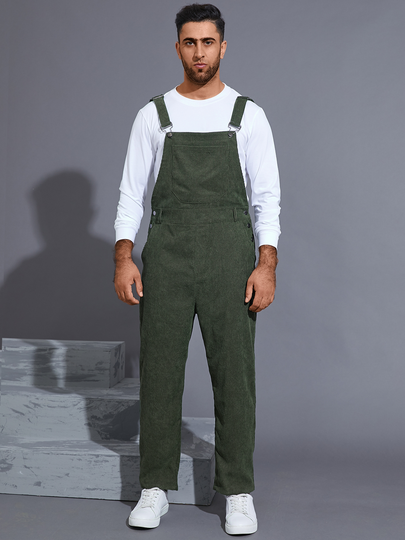 Men Streetwear Solid Color Corduroy Bib Suspenders Jumpsuits