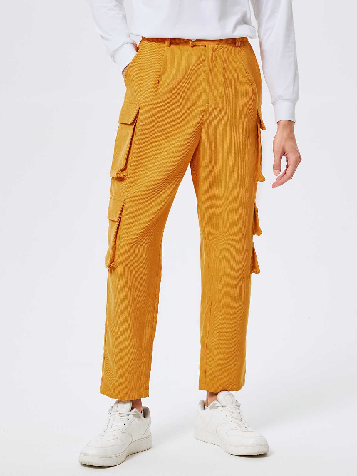Men Fashion Corduroy Multi-pocket Wide Leg Casual Pants