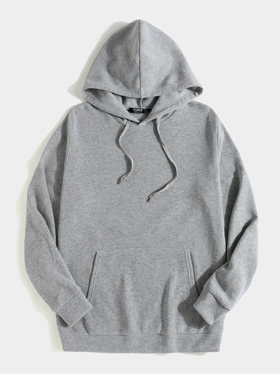 Men Hooded Plain Drawstring Pocket Long Sleeves Hoodie