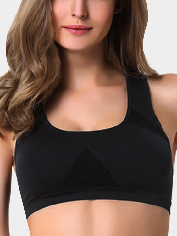 Black Casual Sleeveless Sports Bra with Padded Chest