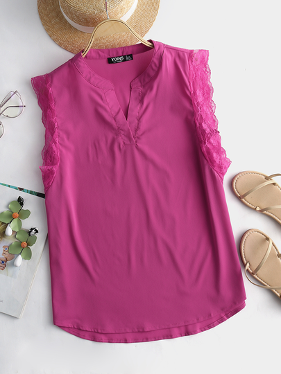 YOINS Rose Lace Hem Stand Collar Tank top