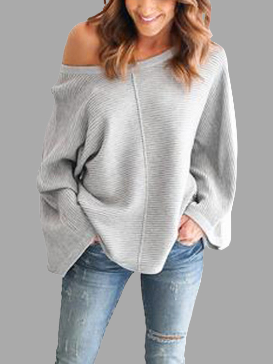 Casual Knitted Loose Round Neck Top in Grey