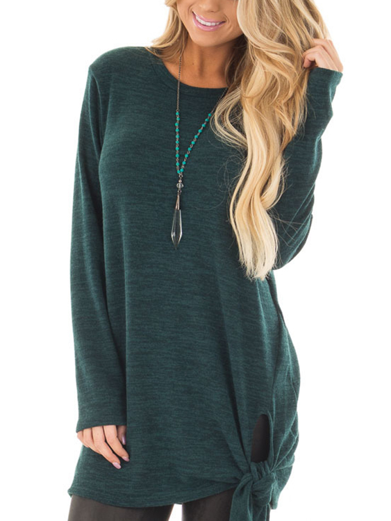 Dusty Green T-shirts With Side Slits and Tie Details