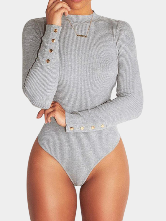 Grey Sexy Bodycon Long Sleeves Bodysuit