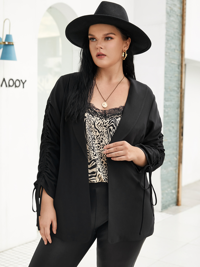 YOINS Plus Size Lapel Collar Drawstring Ruched Long Sleeves Blazer