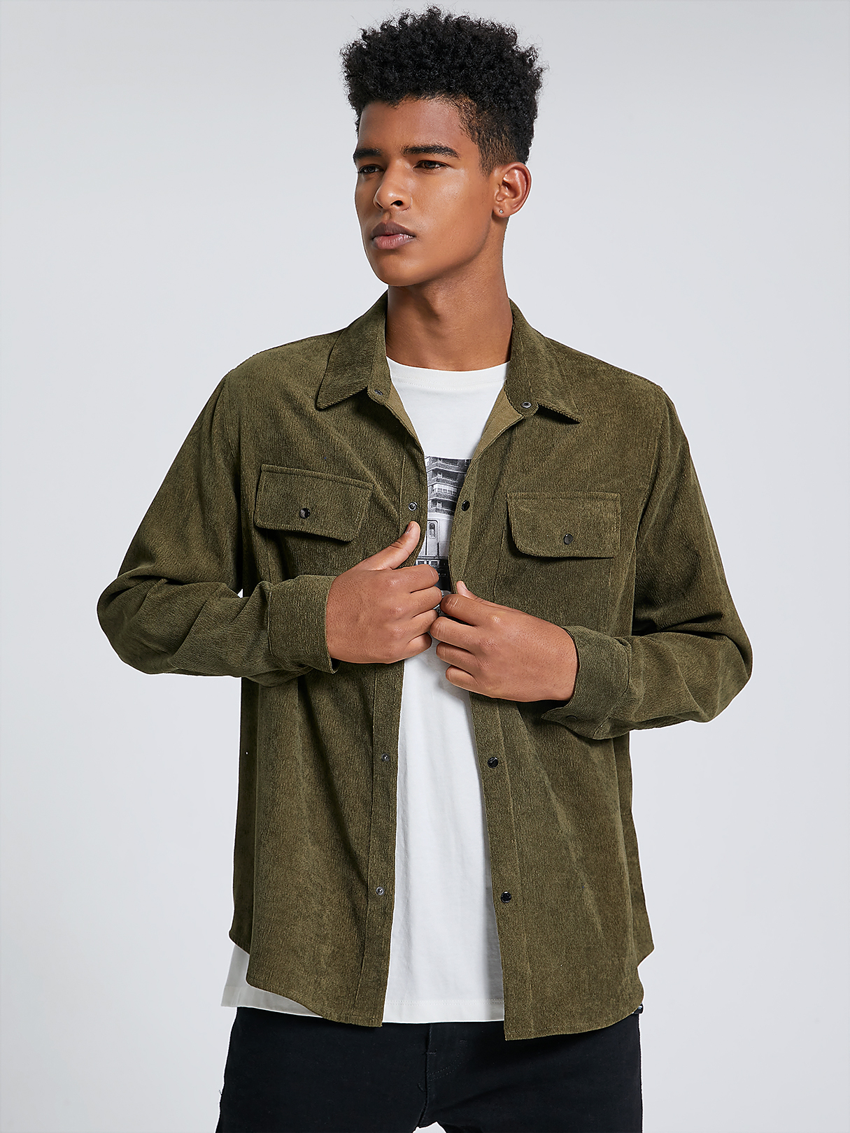 Men Autumn Casual Corduroy Long Sleeve Shirt