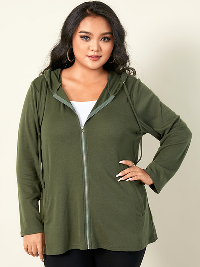 YOINS Plus Size Drawstring Side Pockets Hooded Design Jacket