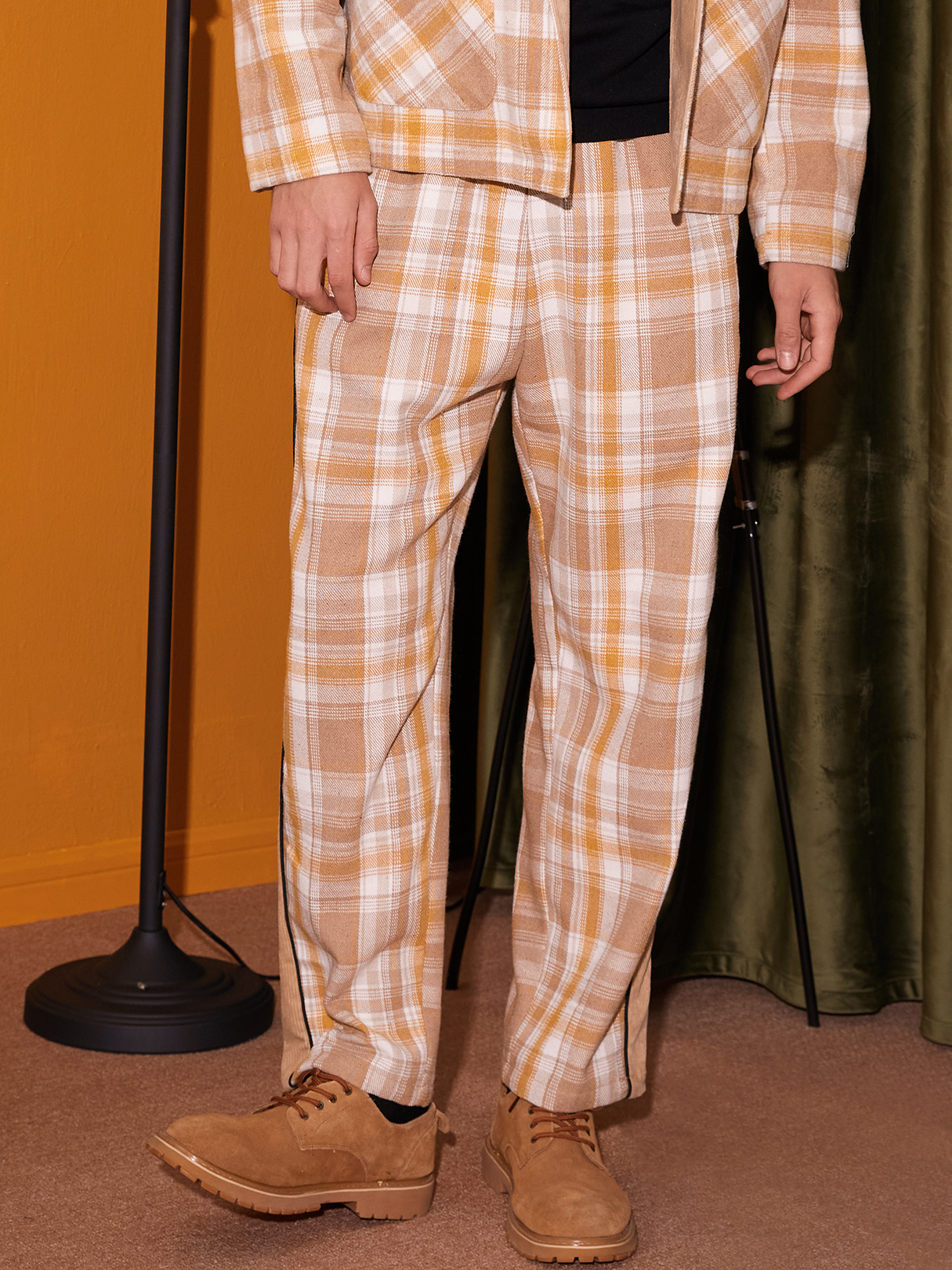 Men Vintage Plaid Casual Pants