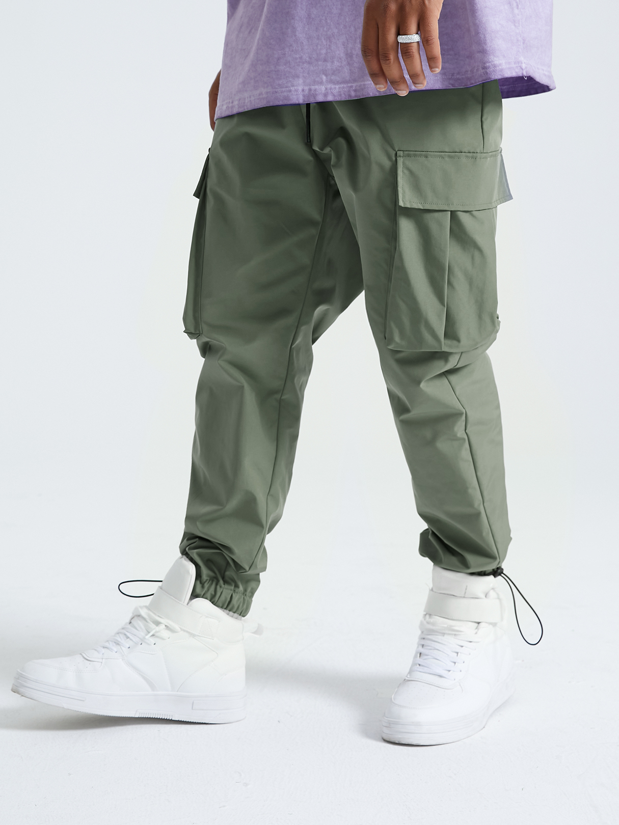 Men Fashion Street Style Drawstring Elastic Waist Cargo Pants