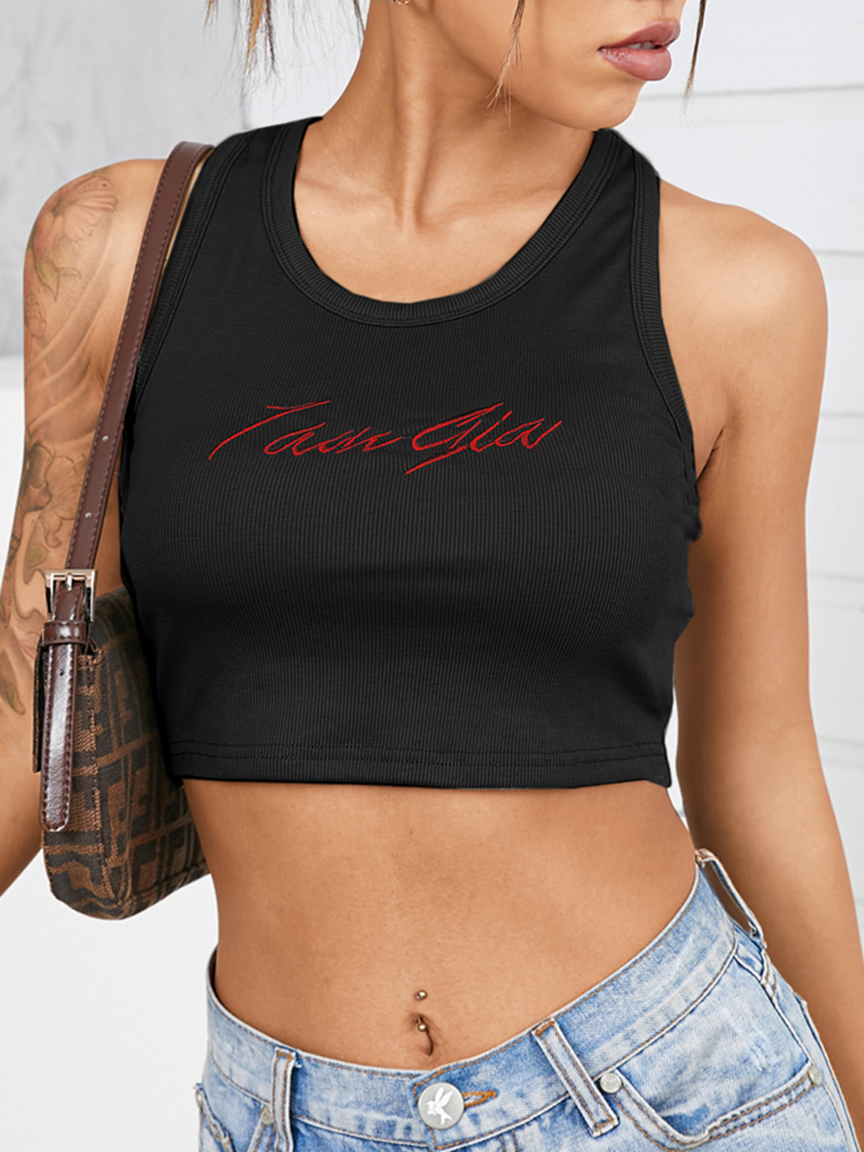 YOINS Letter Print Casual Crew Neck Sleeveless Tank Top