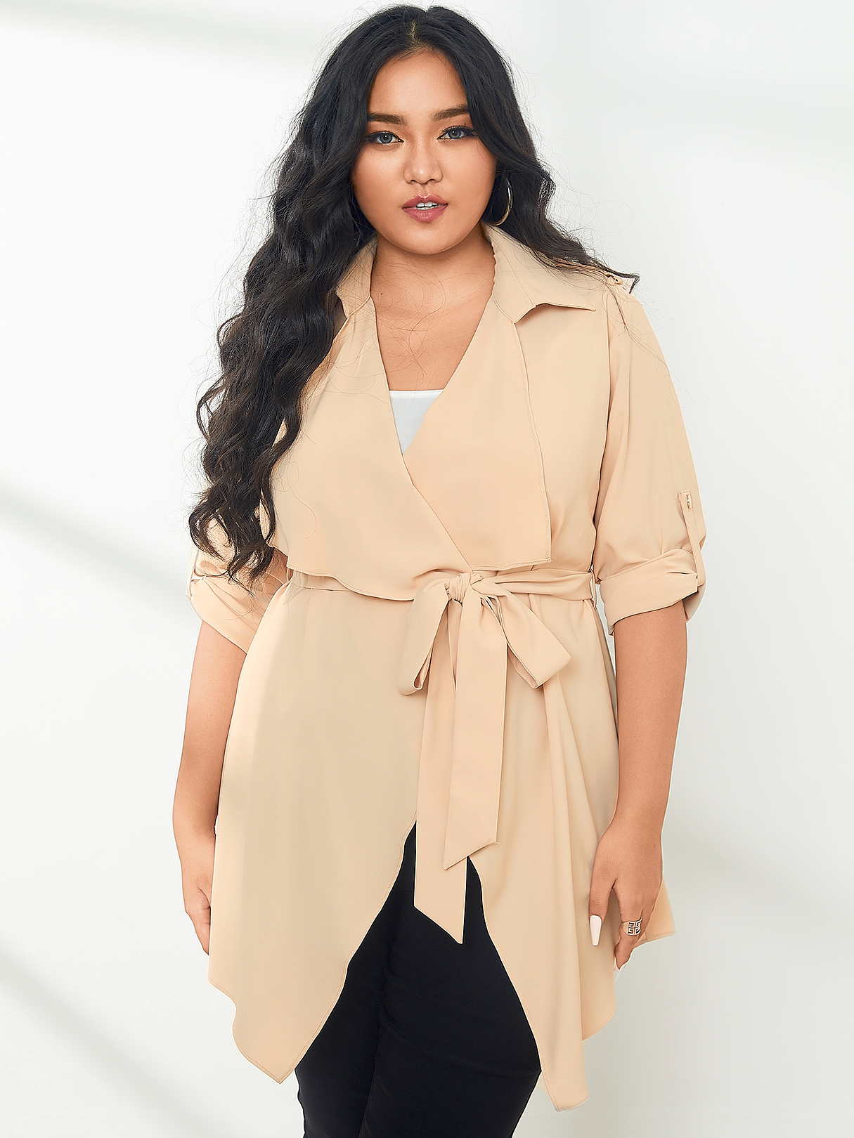 YOINS Plus Size Lapel Collar Belt Design Trench Coat