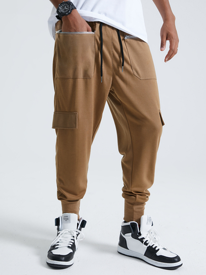 KOYYE Men Zip Pockets Elastic Waist Casual Pants