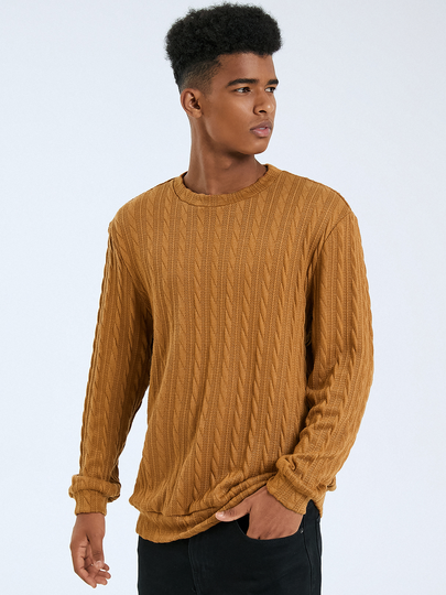 Men Crew Neck Plain Super Soft Knitted Long Sleeve T-Shirt