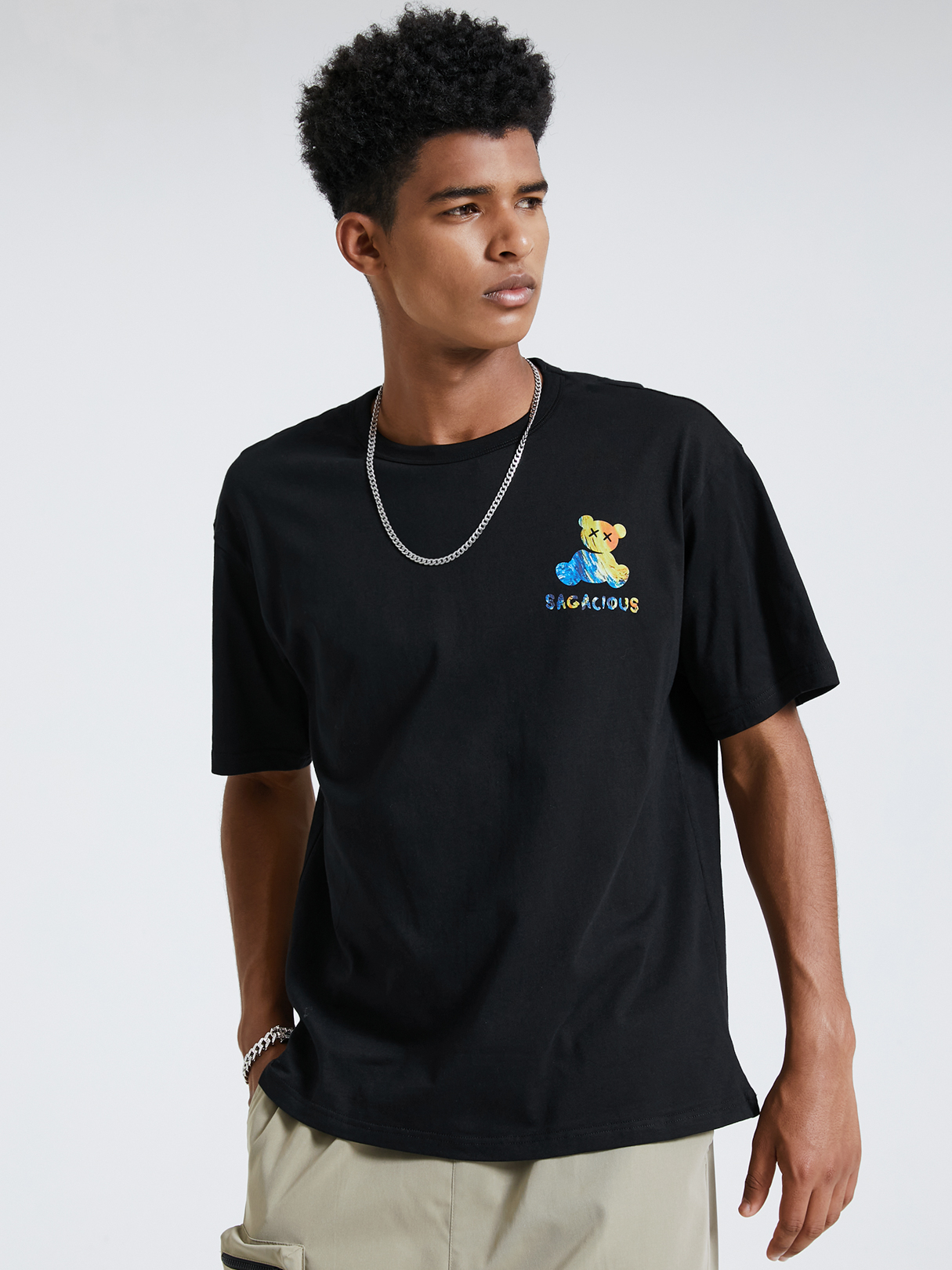 Men Summer Bear And Letter Print T-shirt