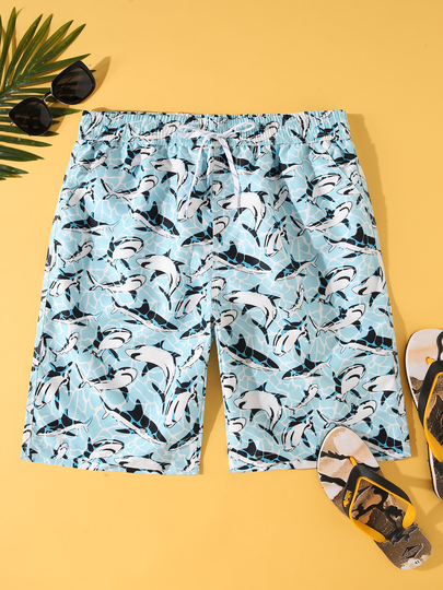 Men Holiday Cartoon Print Quick Dry Beach Shorts Swim Trunks Swimwear