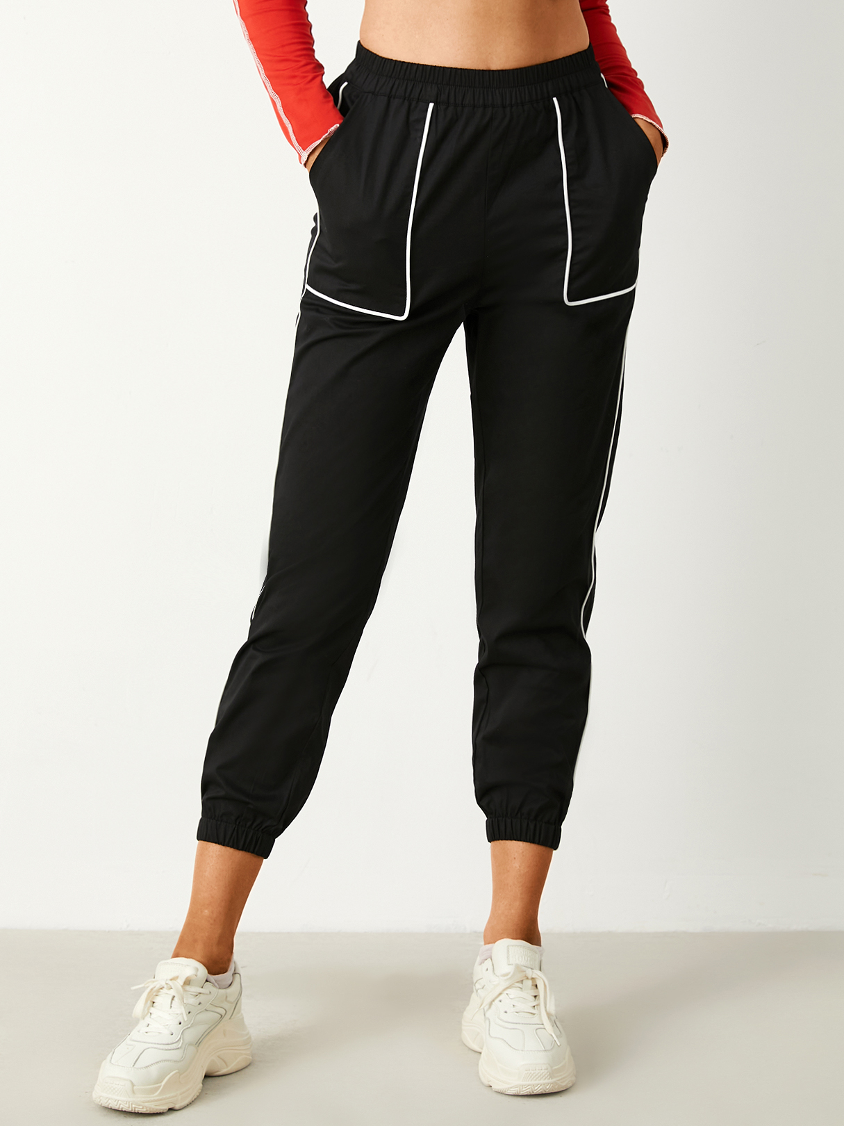 YOINS Black Side Pockets Contrast Stitch Pants