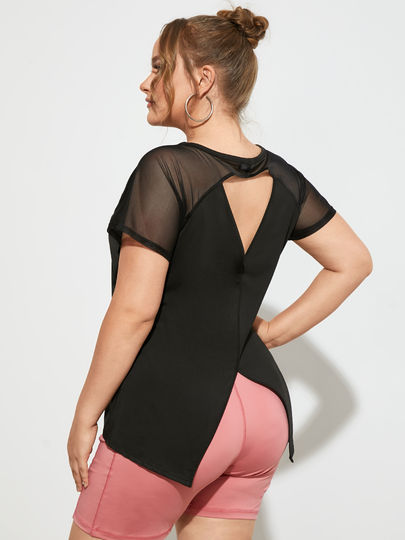 YOINS Plus Size Backless Design Mesh Short Sleeves Tee