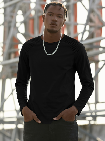 KOYYE Men Casual Plain Pleated Comfortable T-Shirt