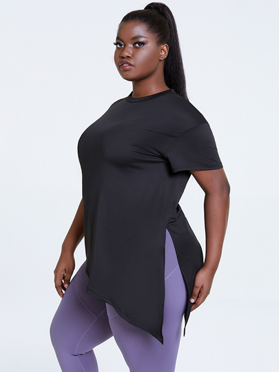 Plus Size Crew Neck Cut Out Short Sleeves Tee