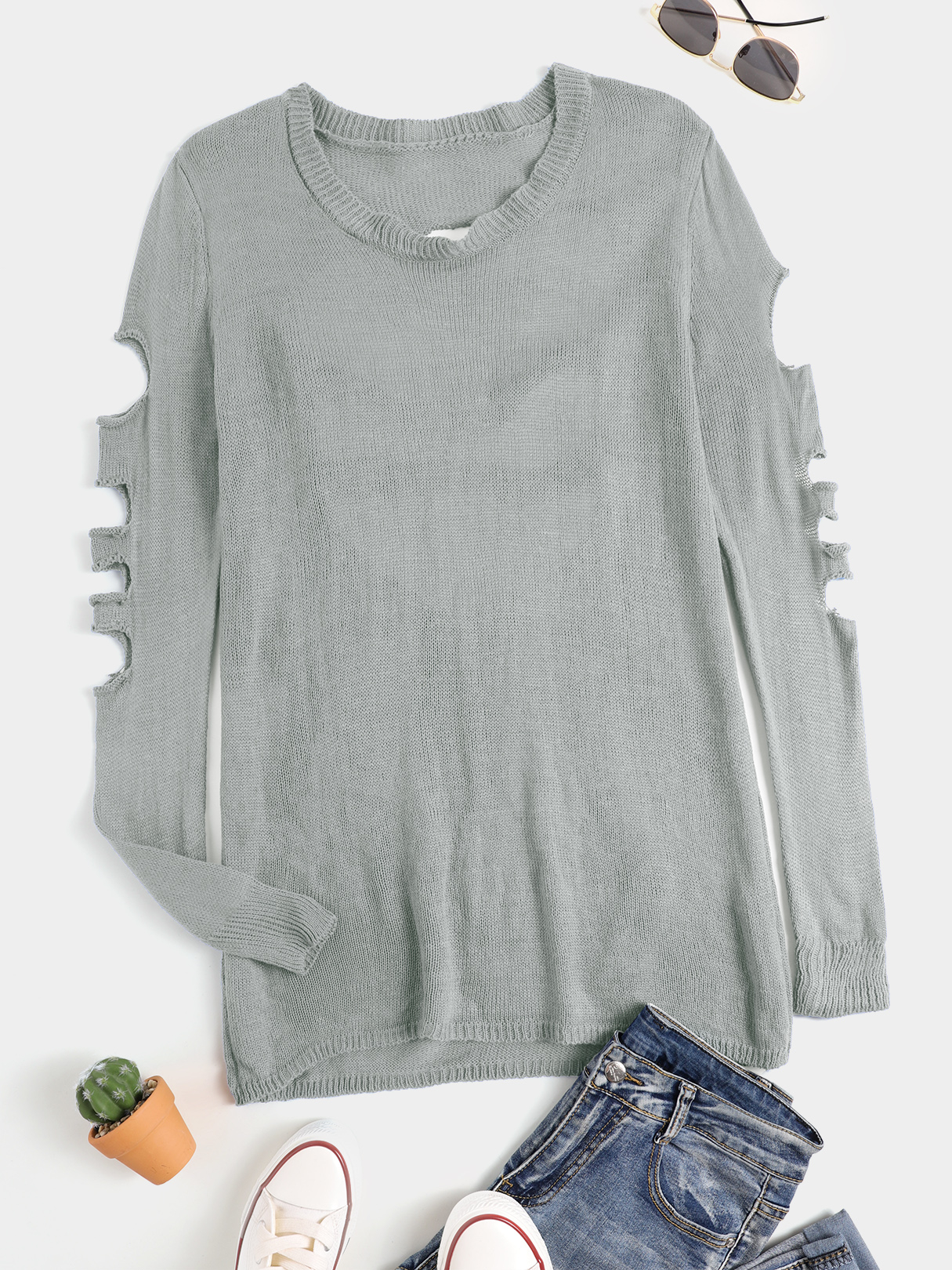 Casual Cut Out Hollow Design Round Neck Long sleeves Knitwear Dress