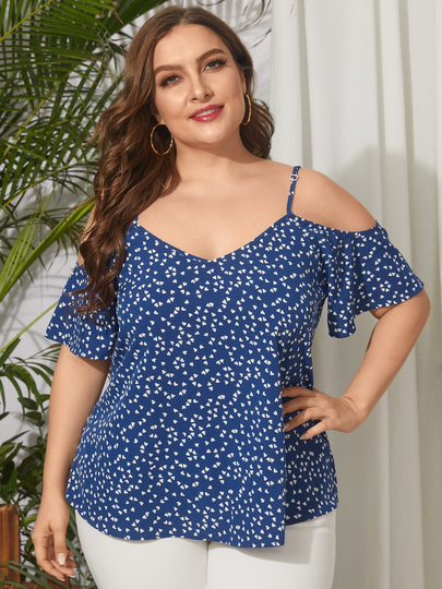 YOINS Plus Size V-neck Cold Shoulder Short Sleeves Blouse