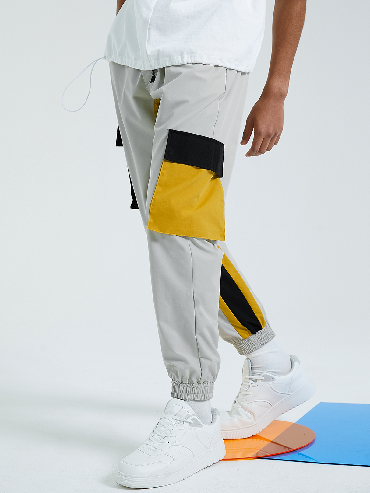 KOYYE Men Fashion Color Blocking Multi Pockets Cargo Pants