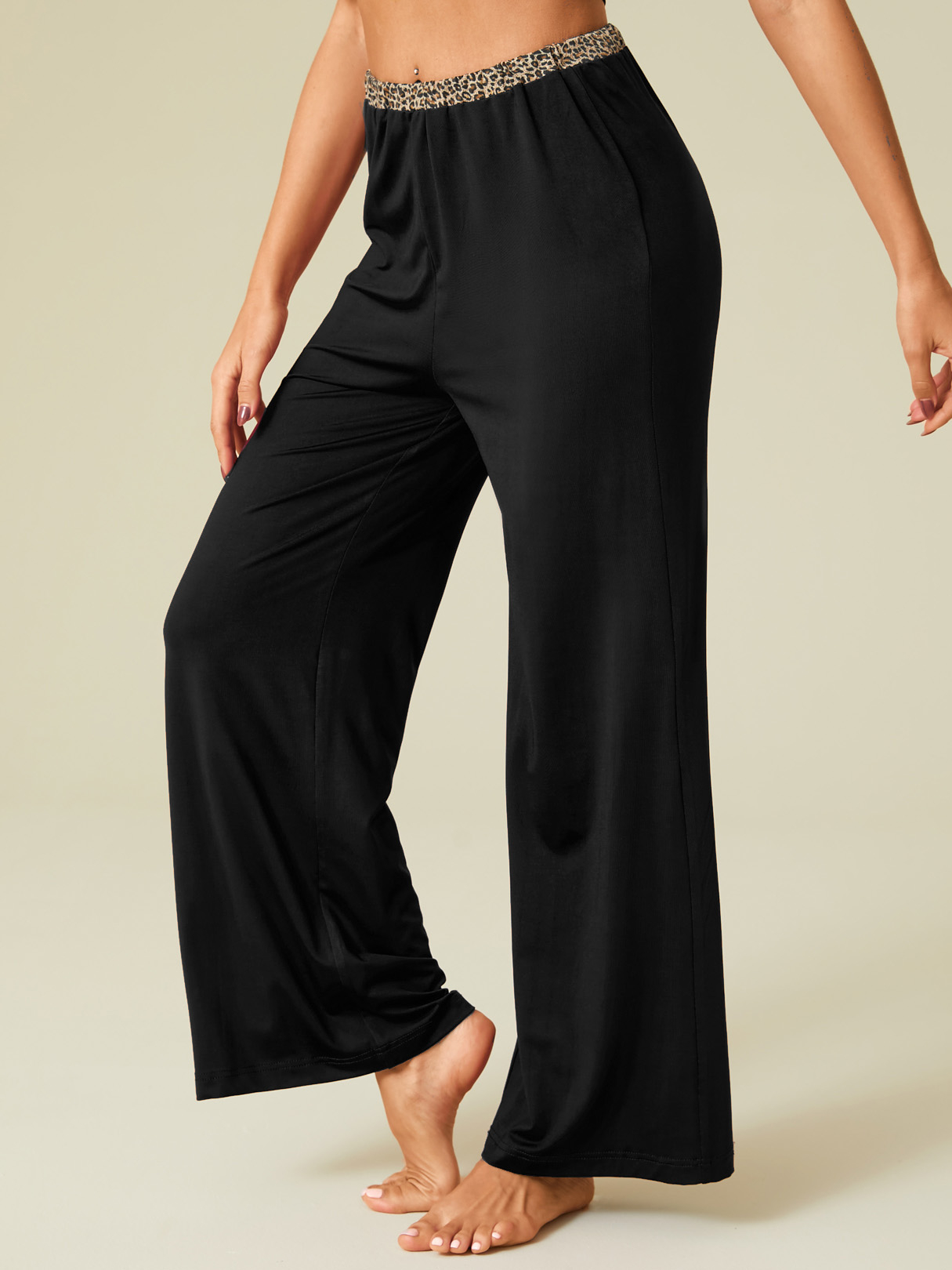 YOINS BASICS Leopard Splicing Middle-Waisted Loose Fit Casual Pants