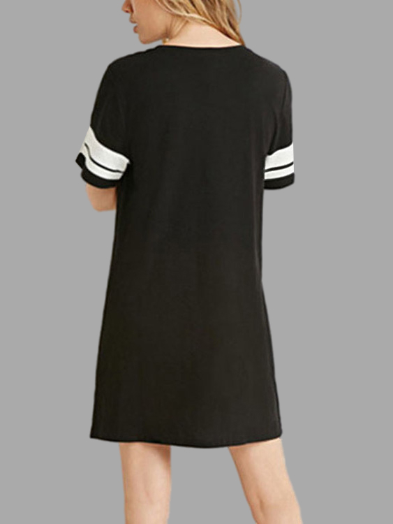 Black Round Neck Short Sleeves Tees Dress
