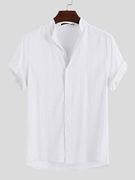 BASICS Men 100% Cotton Short Sleeve Beach Loose Casual Shirt