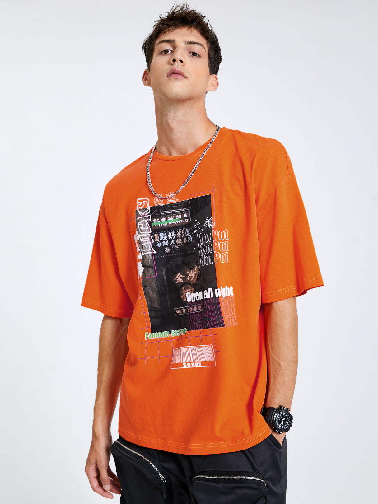 Men 100% Cotton View Of City And Letter Printed T-shirt