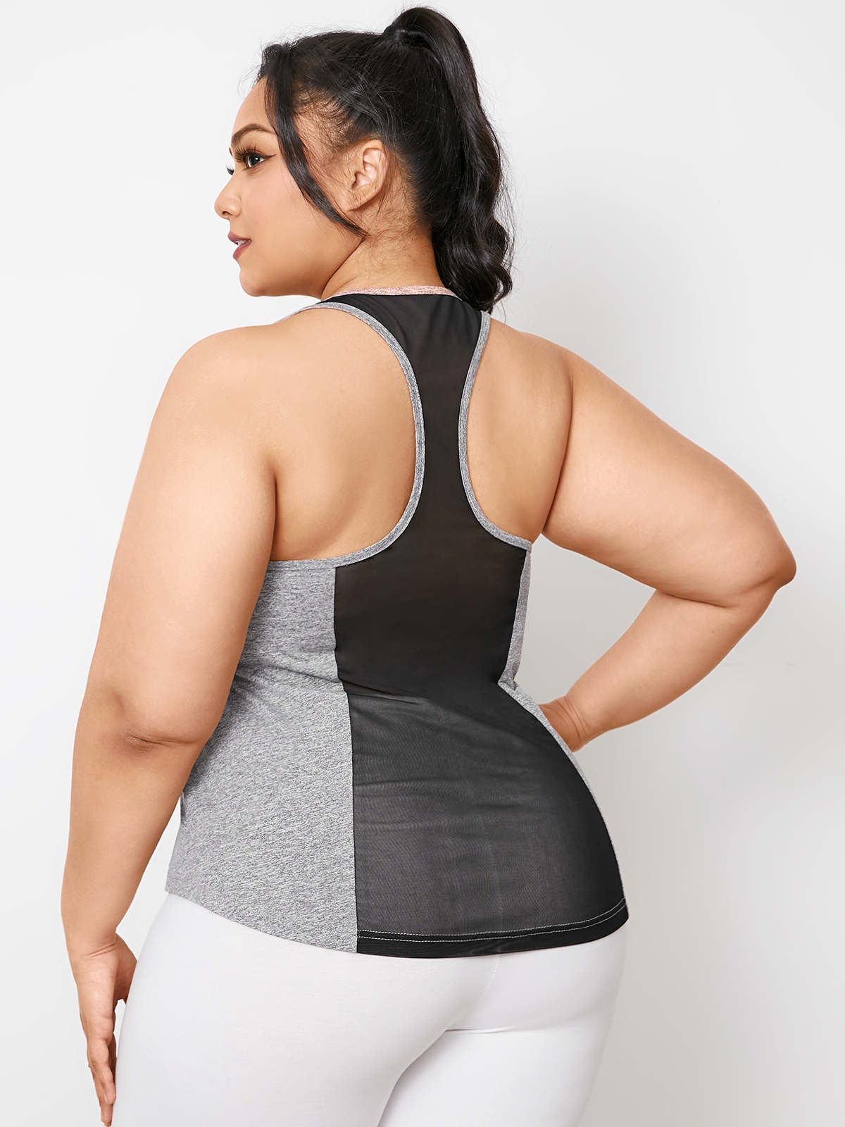 YOINS Plus Size Mesh Patchwork Design Sleeveless Tank Top