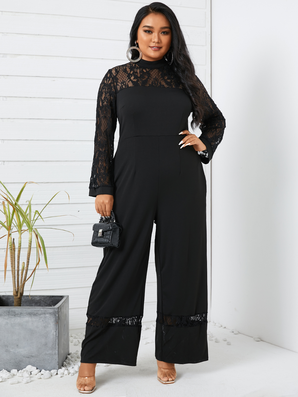 YOINS Plus Size Halloween Turtleneck Patchwork Long Sleeves Jumpsuit