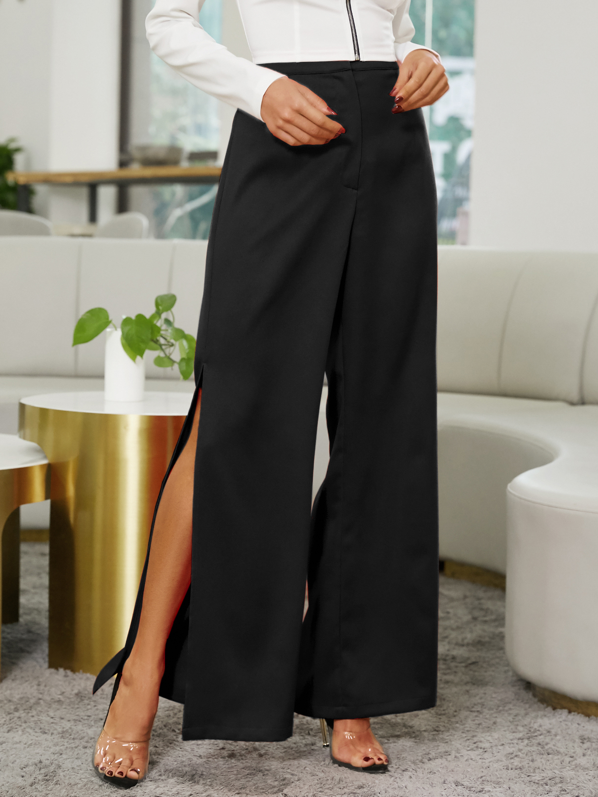 YOINS High Waisted Slit Hem Pants
