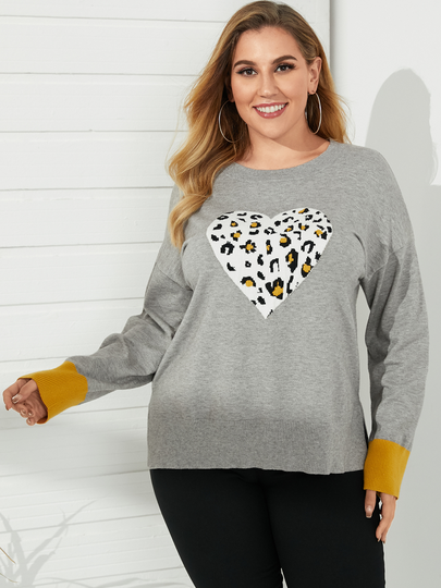 YOINS Plus Size Print Long Sleeves Sweater