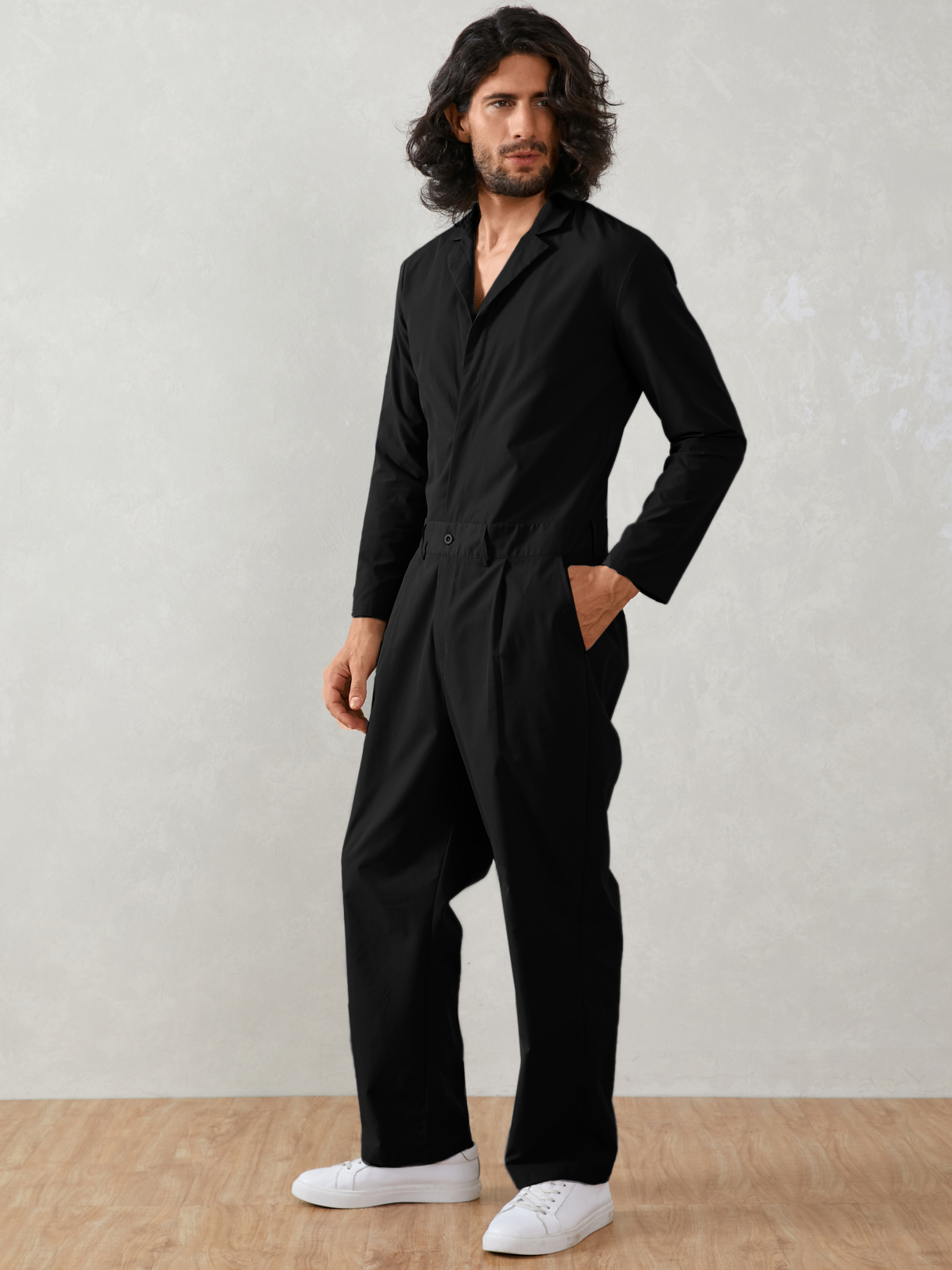 Men Fashion Casual V-neck Button Front Pocket Jumpsuit