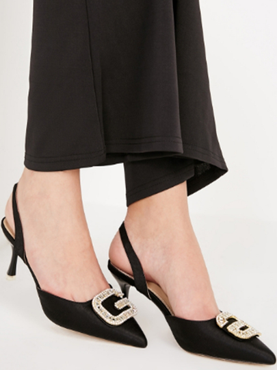 Black Rhinestone Point Toe Stiletto Mules