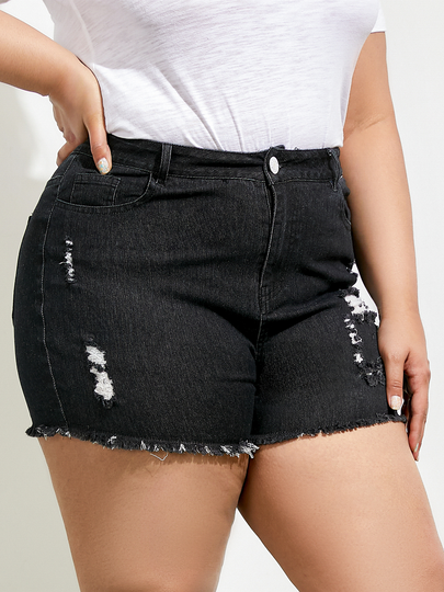 Plus Size Random Ripped Details Pocket Shorts