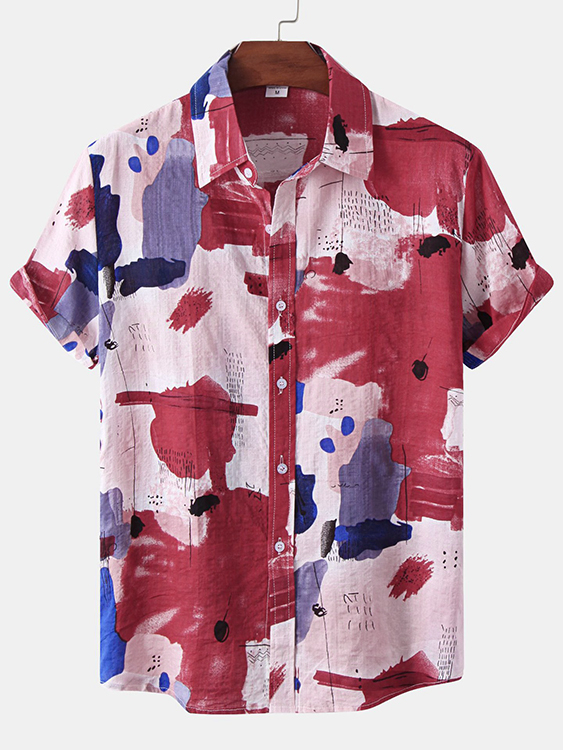 Men Colorful Color Block Printing Shirt