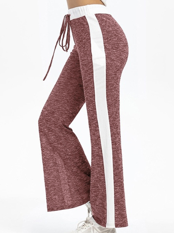 Casual Wide Leg Side Stripe Drawstring Waist Pants