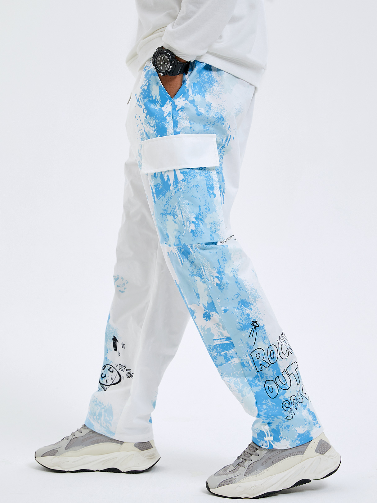 Men Fashion Graphic Tie Dye Print Drawstring Cargo Pants