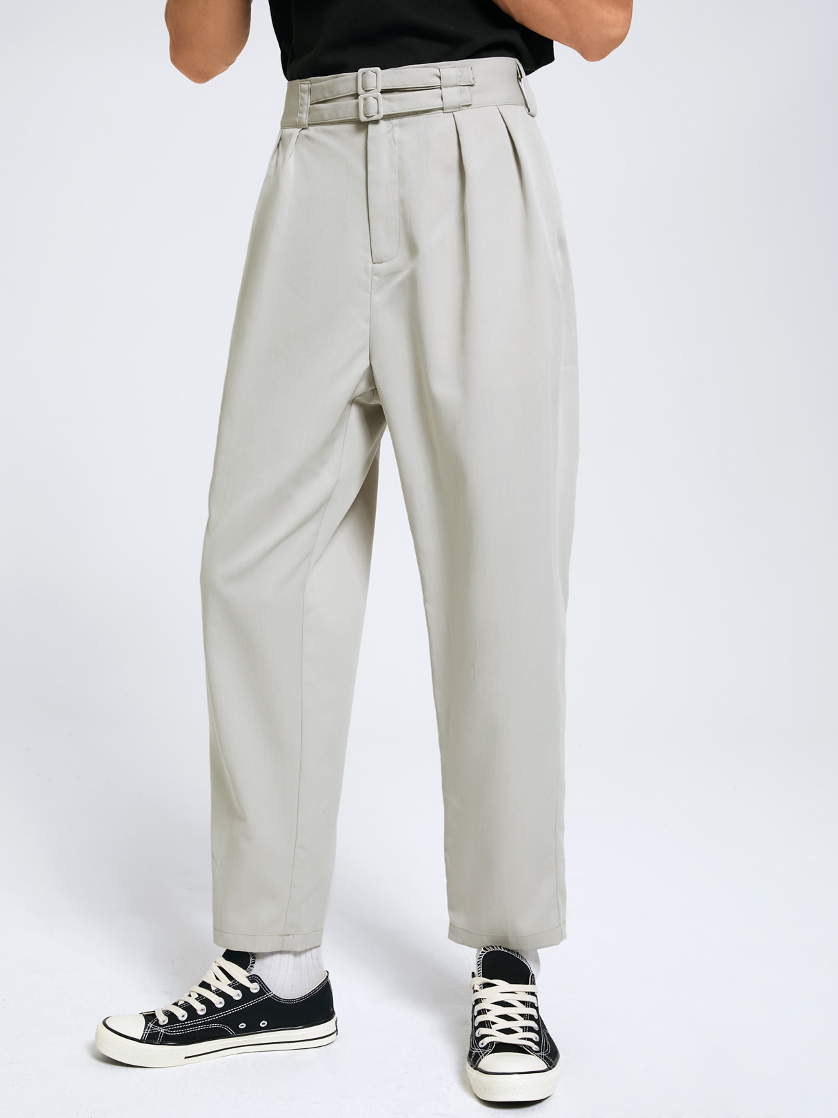 Men Casual Double Buckle Design High Waist Casual Pants
