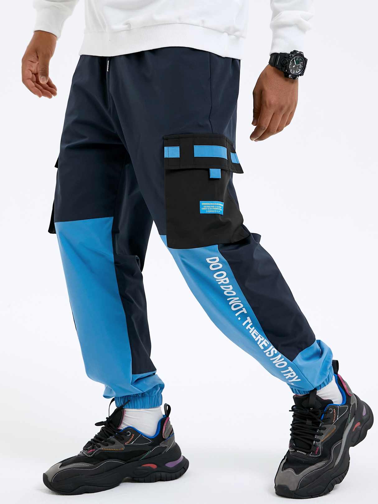 Men Casual Letter Color Block Print Cargo Pants