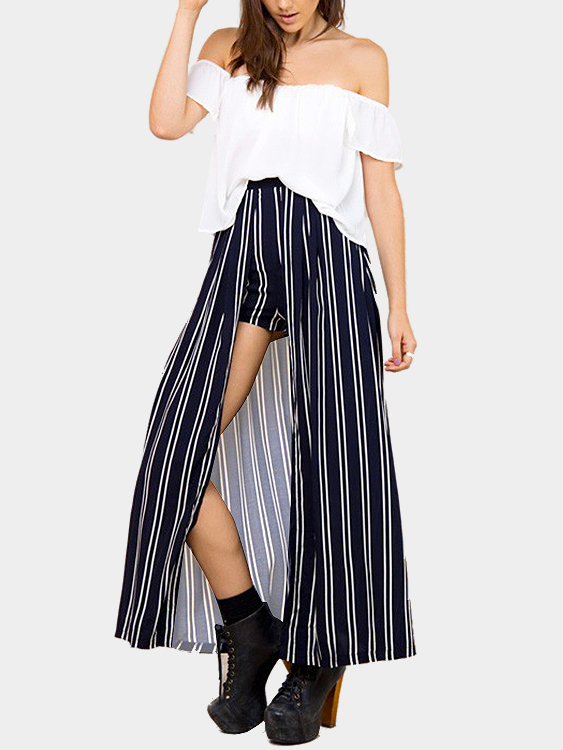 Fashion Off Shoulder Stripe Co-ord