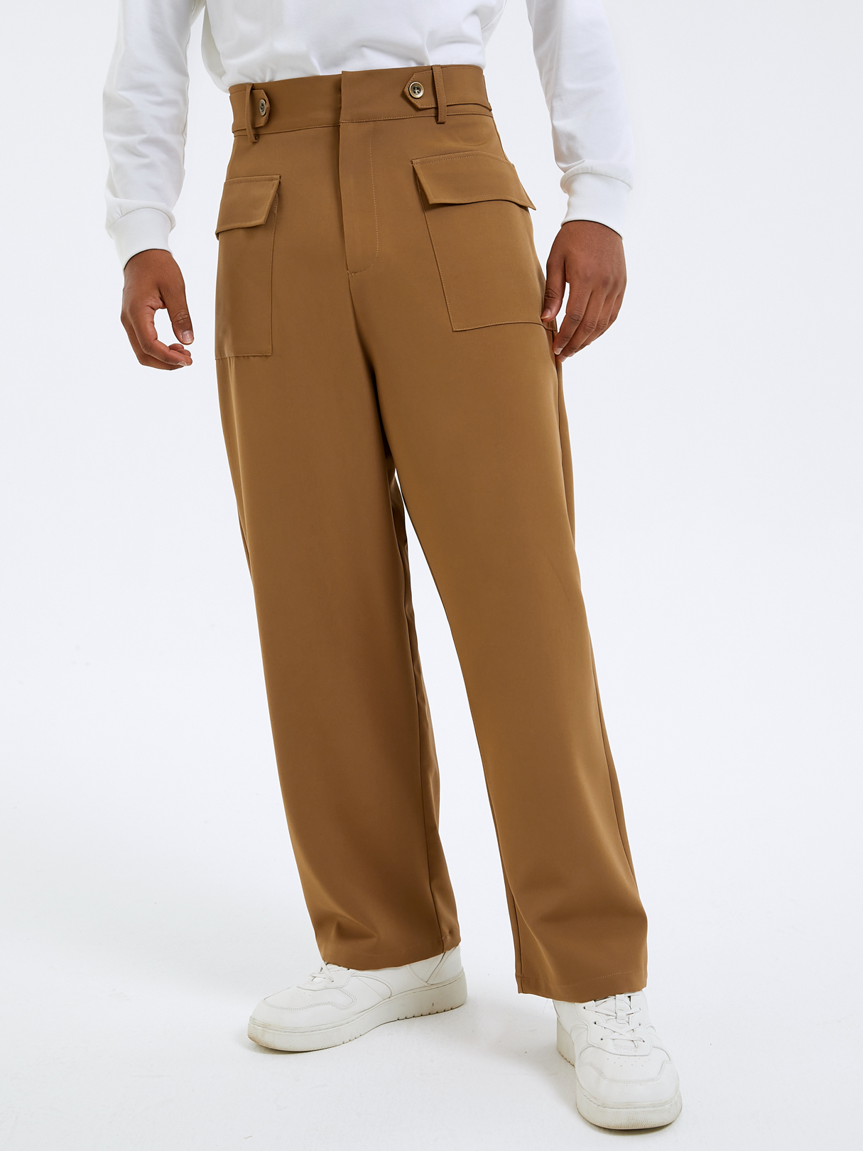 Men Vintage Pocket Design Zip Front High Waist Casual Pants