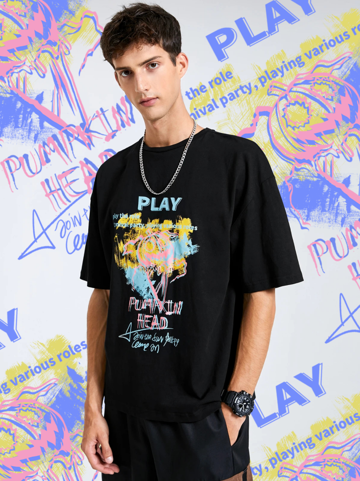 Men 100% Cotton Ice Cream And Graffiti Print T-Shirt