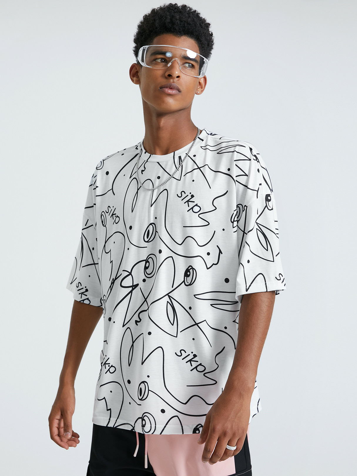 KOYYE Men Casual Letter Irregular Printing T-Shirt