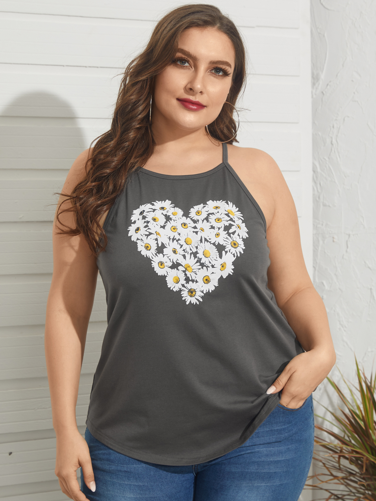 YOINS Plus Size Crew Neck Graphic Print Sleeveless Tank Top