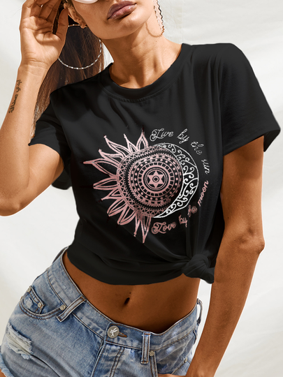 Graphic Letter Print Crew Neck Short Sleeves Tee