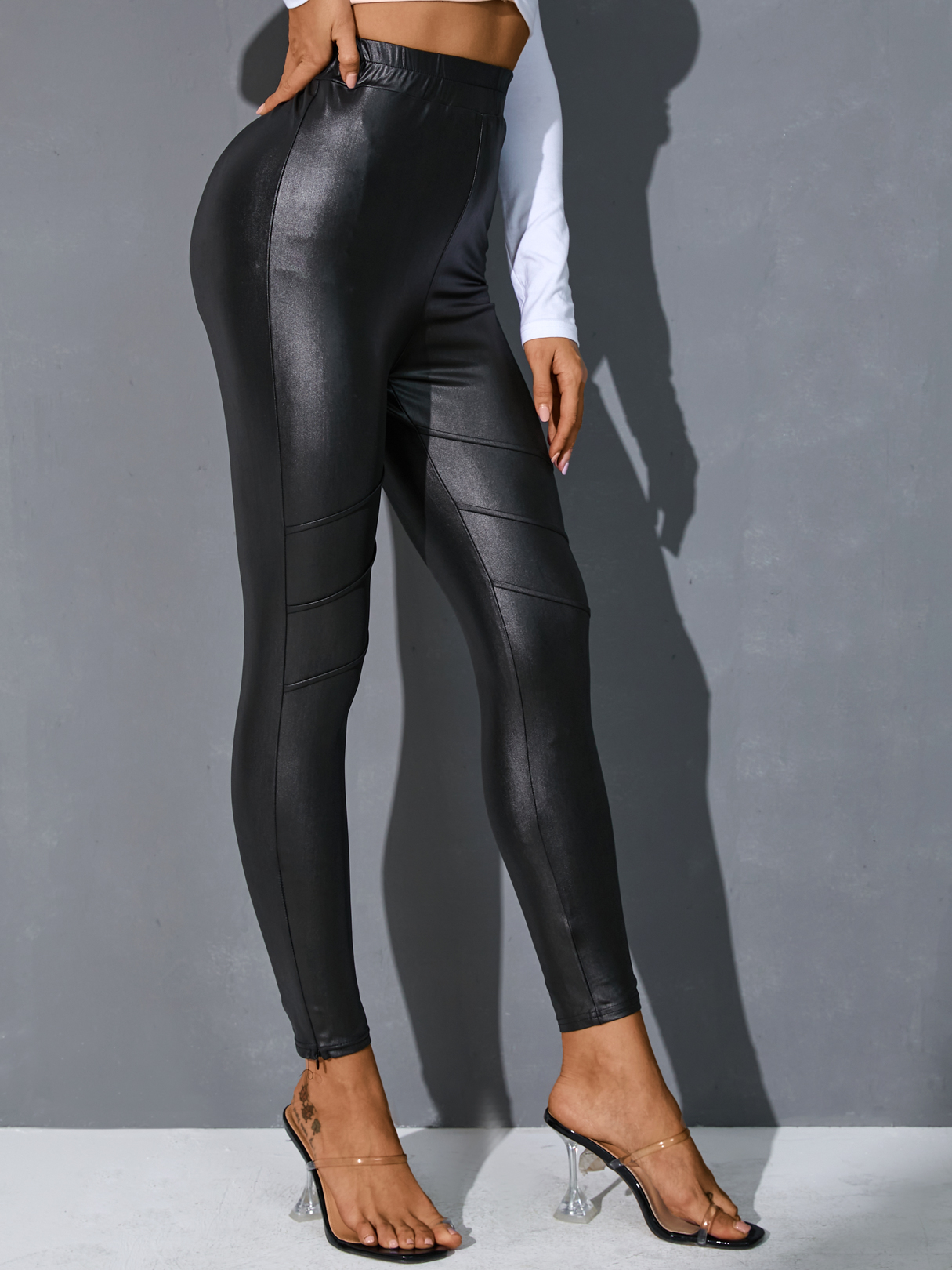 YOINS Black Faux Leather Leggings
